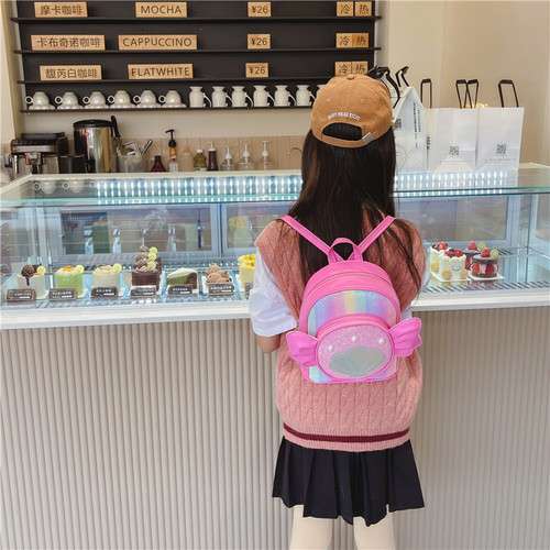 Children's small bag, cute little girl PU wings backpack, stylish princess travel backpack, girl's school bag