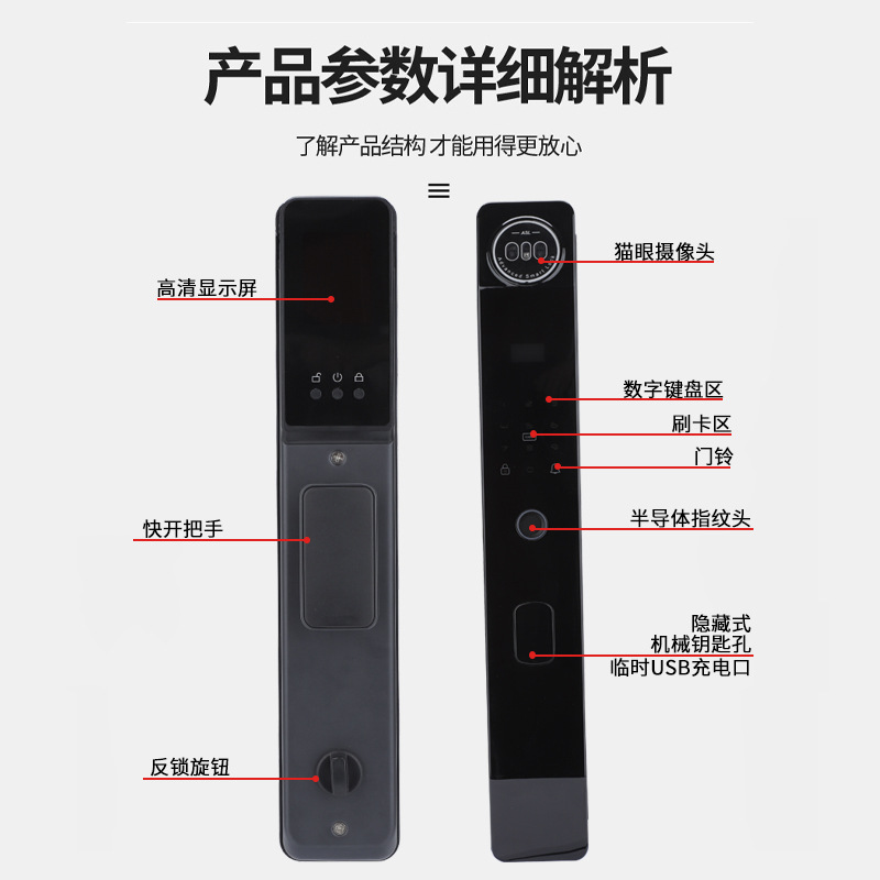 Reconocimiento facial 3D completamente automático, bloqueo de contraseña de huellas dactilares, bloqueo de puerta inteligente electrónico para el hogar, fabricante de bloqueo de puerta antirrobo al por mayor