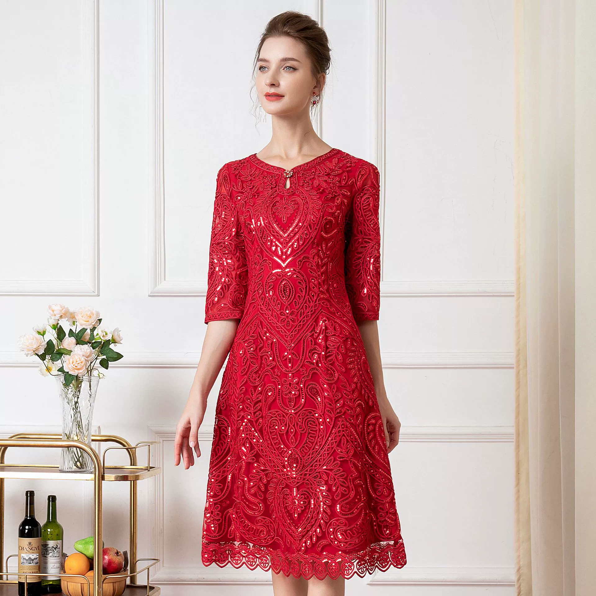 Шэньчжэнь Высокое-конец свадебное платье для вечеринки-в-законе мать-в-законе плюс размер Женское платье Взрывы для женщин