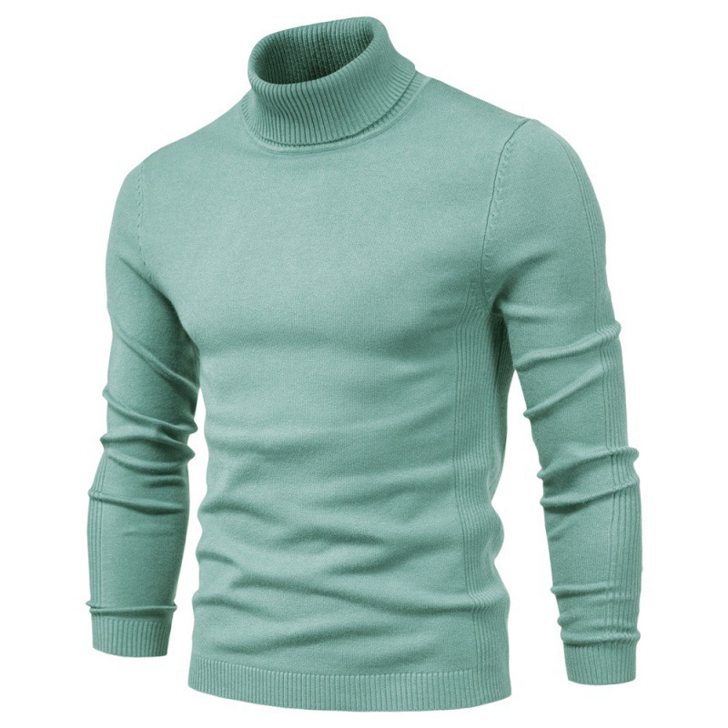 Autumn and Winter New Casual Men's Pure Color Pullover Knitwear Export High Collar Men's Casual Knitwear Cross-Border Knitwear