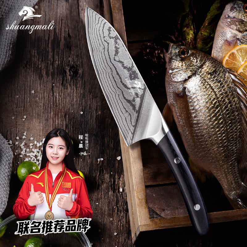 Cuchillo de acero de Damasco 6 pulgadas negro G10 mango cocina Chef cuchillo transfronterizo exclusivo para venta al por mayor