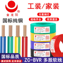 金龙羽国标电缆线单芯无氧铜家装绝缘软线ZC-BVR足米阻燃工业电线