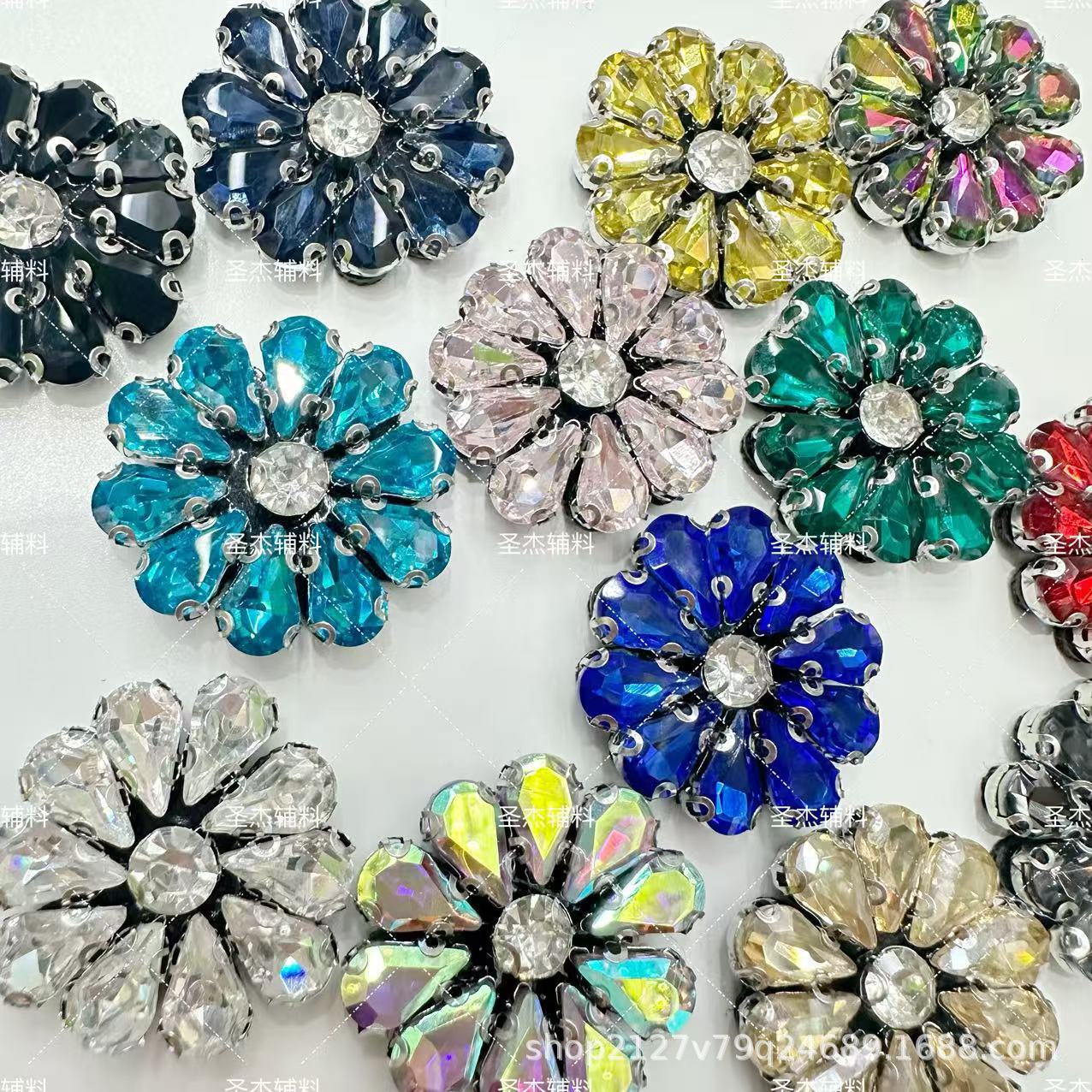 新款金色加彩钻水晶玻璃钻高档手工水钻贴花 新娘腰封背胶水钻贴