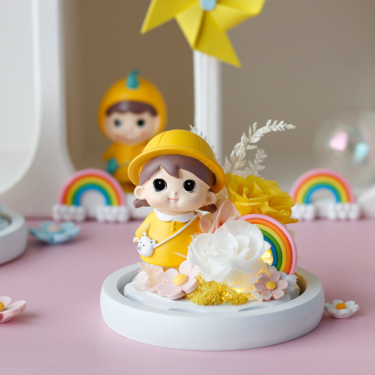 Regalo de San Valentín para novia regalo de cumpleaños flor eterna Linda muñeca linda flor seca flor eterna al por mayor flor real