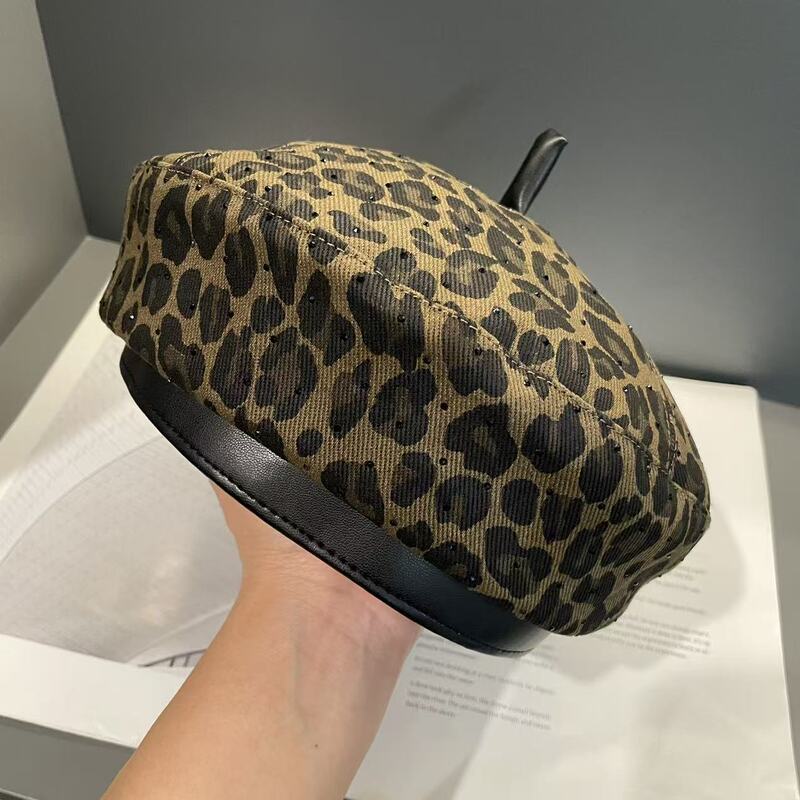 贝雷帽子女韩版春秋新款豹纹显脸小百搭蓓蕾帽休闲复古画家报童帽|undefined