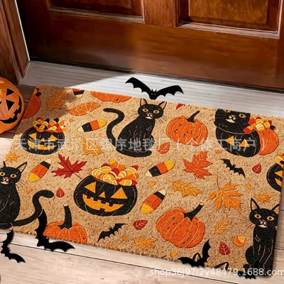 New Temu Halloween Decorative Doormat for Outdoor Entrance Shoe Changing Area, Imitation Coconut Palm Fiber Loop Mat, can be shipped on behalf of others (Avtomobil döşəmə paspasları) - zx-halloween-spooky1-4060halloween-decorative-wire-ring