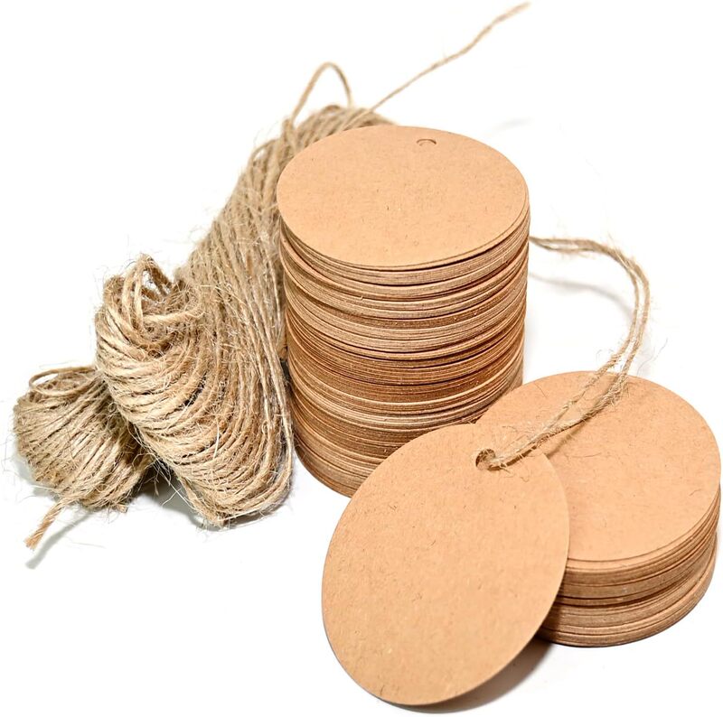 Cross-Border 350g Kraft Paper Blank Round Tags White Card String Bookmarks Handmade Snack Labels Hang Tags