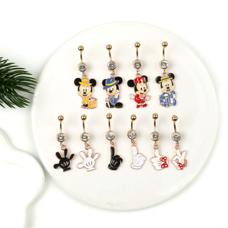 Новинка для трансграничной торговли: очаровательные украшения для пупка в виде мультяшных персонажей Микки и Минни, кольцо для пупка из нержавеющей стали, аниме-стиль.