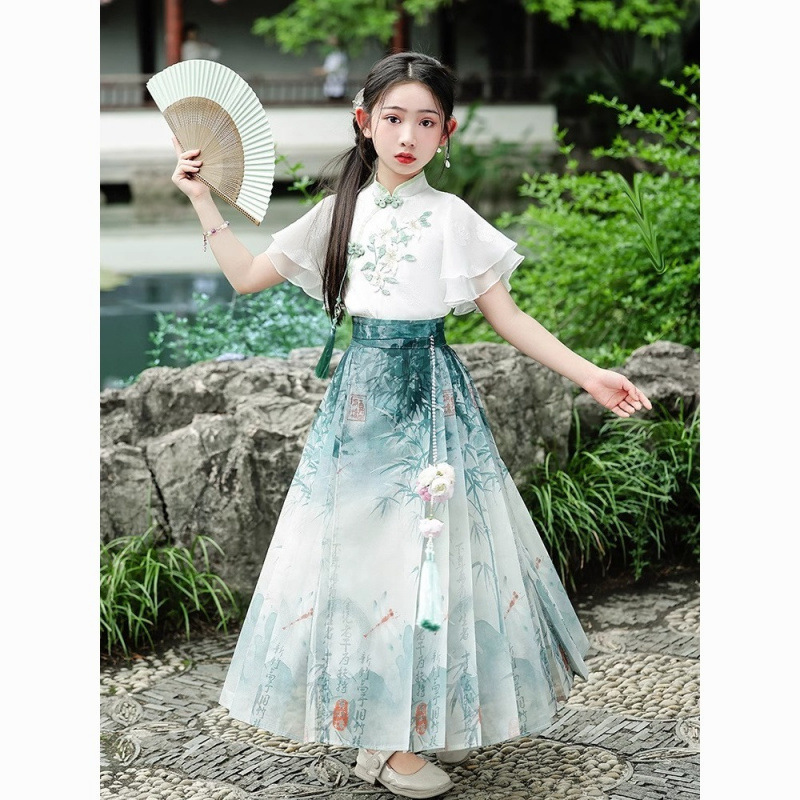 New Chinese-Style Girls' Improved Hanfu Set 2025 Spring New Children's Ancient-Style Mamian Skirt Traditional Tang Suit National Style