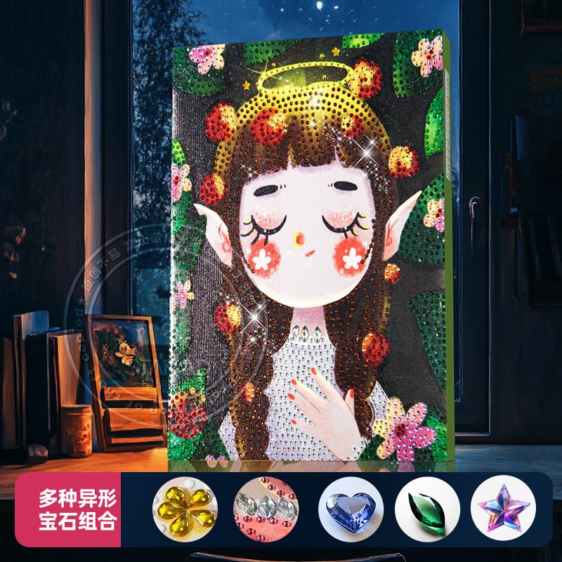 Diseño original transfronterizo nueva luz y sombra princesa de cuento de hadas pegatinas de diamante 5D DIY con marcos de tamaño brillante pintura de diamante