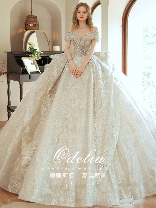 Lixiang """"Pearlescent""""""2025 New Wedding Dress Main Wedding Dress Palace Style Trailing Heavy Industry One Shoulder Wedding Dress for Women