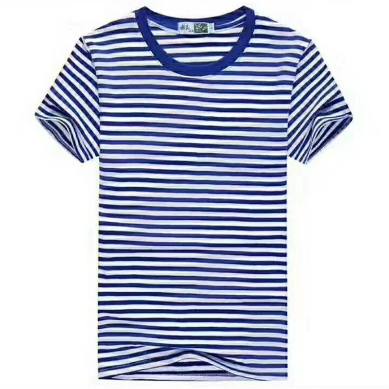 Heavy summer round neck sea soul shirt striped short sleeve T-shirt Navy class uniform half sleeve sailor suit LOGO print D
