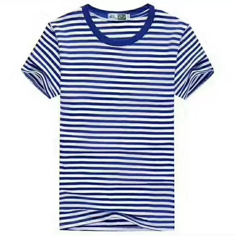 重磅夏季圆领海魂衫条纹短袖t恤海军班服半袖水手服印LOGO印D