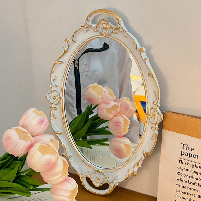 镜子化妆镜网红梳妆镜法式复古镜桌面摆件首饰展示收纳盘拍照道具