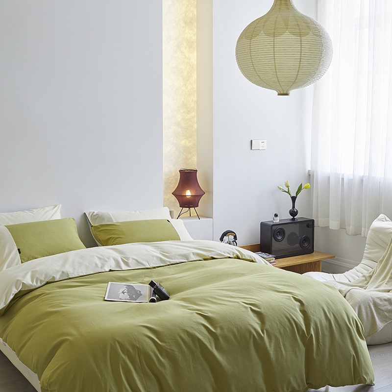 Pure Class A Brushed Color-blocked Set, Pure Cotton Duvet Cover, Bed Fitted Sheet, Thickened Bedding Four-piece Set_voghion.com