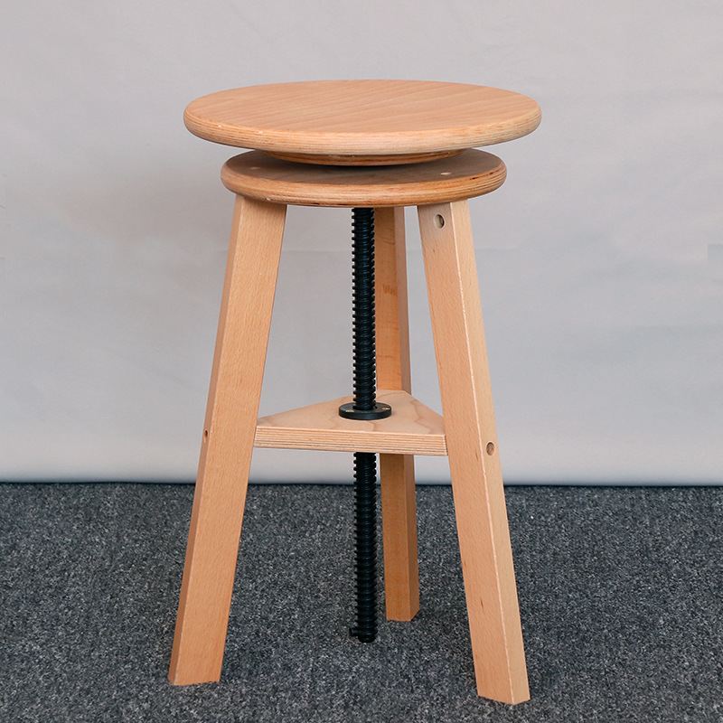 Beech Wood Stool, Round Stool, Natural Wood Color, Rotatable, Height Adjustable, Drawing Stool, Solid Wood, Oil Painting