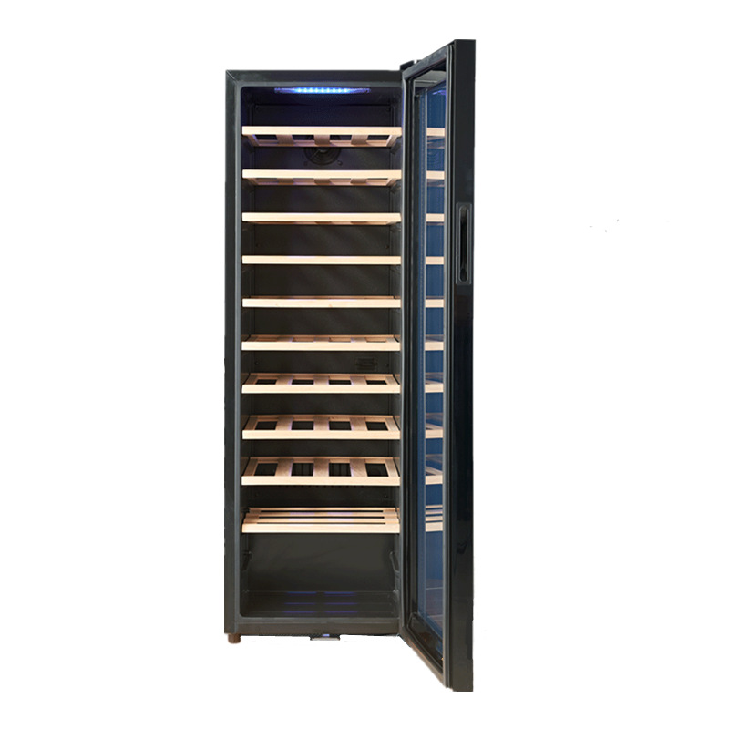 Venta al por mayor de garantía nacional de una sola Puerta de vino de temperatura constante gabinete de vino comercial Beech rack de control de temperatura 46 gabinete de vino refrigerado