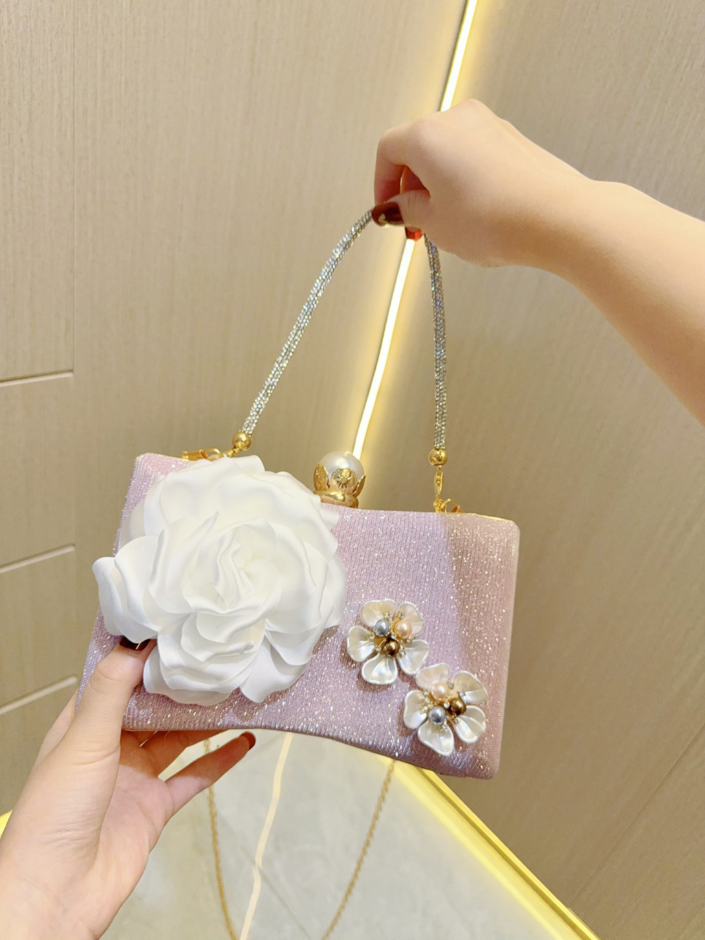 Pink Silver Gold Polyester Flower Evening Bags display picture 2