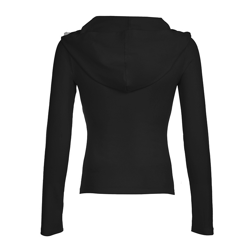 Solid Color Sports Fitness Running Top Yoga Slim Fit Fall Winter Outer Wear Hooded Zipper T shirt for Women