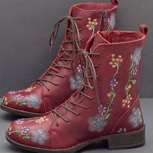 British Foreign Trade Coarse with European and American Cross-border Boots Women's 2024 Autumn New Printed plus size Western Rider Boots