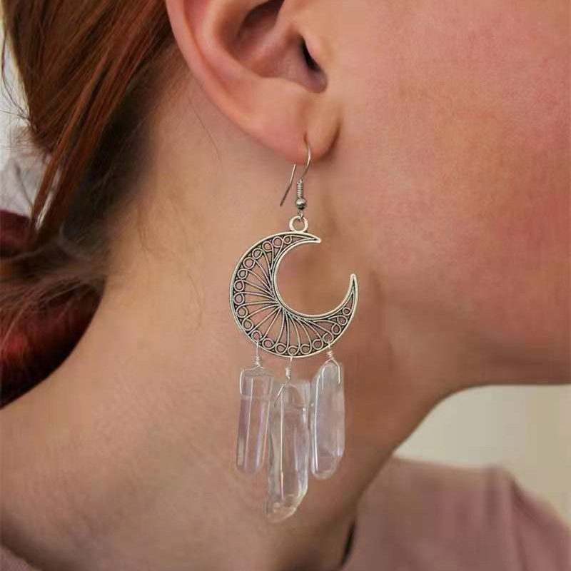 Retro Moon Crystal Handmade Drop Earrings 1 Pair