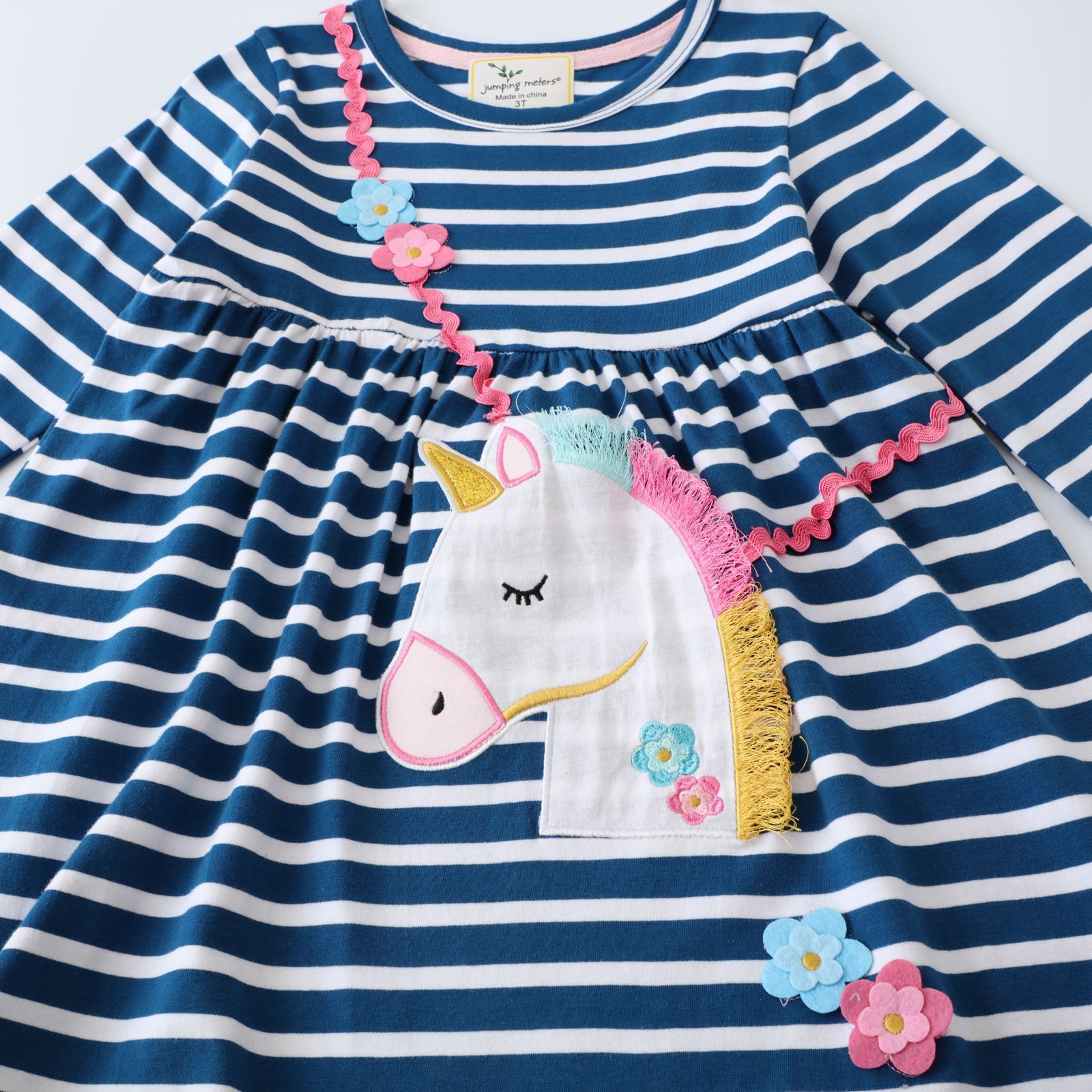 Niñas primavera manga larga vestido unicornio encaje bordado princesa vestido europeo y americano niñas ropa de niños falda de los niños