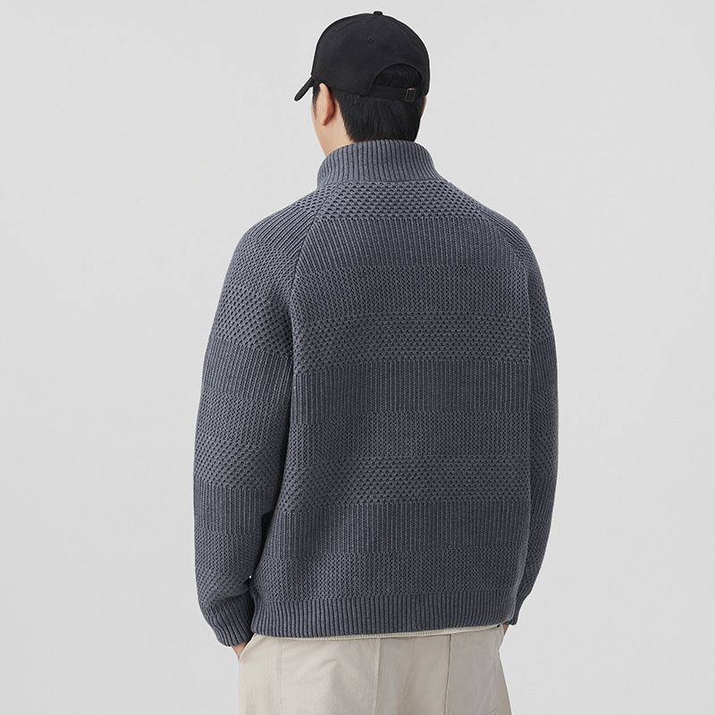 Cardigan americano de alta gama doble cremallera chaqueta de punto hombre otoño invierno perezoso viento cálido abrigo casual suéter hombre image 3