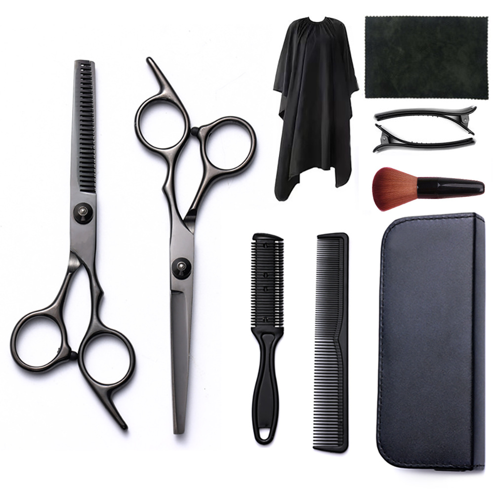 Corte de pelo tijeras transfronterizas amazonas color tijeras de dientes planas cortadas delgadas frange tijeras divisorias fábrica de tijeras al por mayor set de tijeras de peluquería