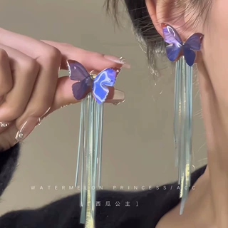 紫蝶幽谷」紫色蝴蝶耳环女长款流苏耳饰超仙耳坠2025年款爆款