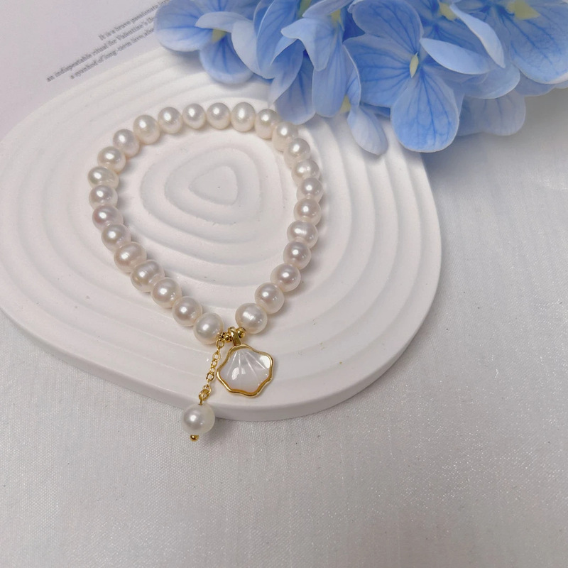 6-7mm Natural Freshwater Mother-of-Pearl Bracelet Women's Light Luxury Niche Design Bracelet High-end 24 New Style Girlfriend