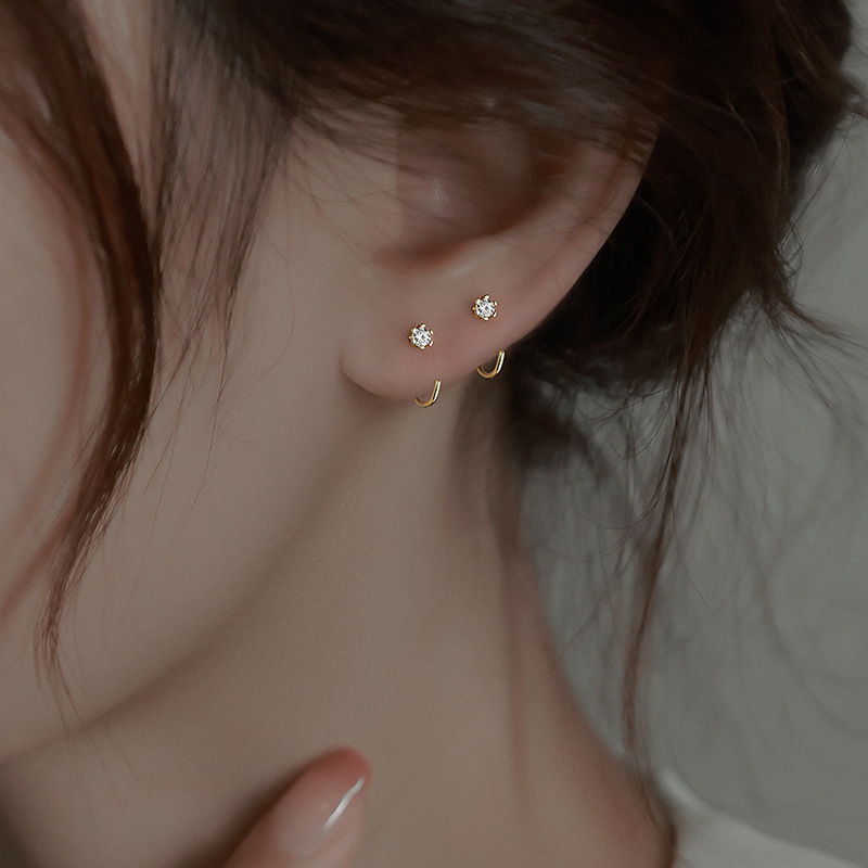 South Korea new simple exquisite zircon ear hook earrings women's daily all-match sleep without picking ear studs earrings wholesale