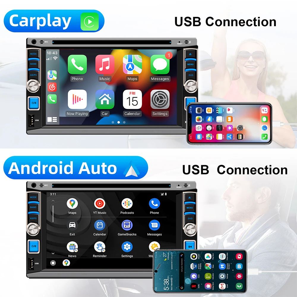 6.2inch Car Dvd Cd Dual-Master Player Wired Carplay Mobile Phone Screen Projection Bluetooth Fm Radio 12V