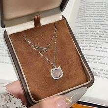 S925纯银白玉髓猫咪项链女轻奢时尚气质甜美风可爱高级感百搭首饰