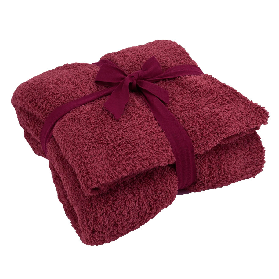 Half edge plush sofa knitted jacquard solid color woolen furniture blanket, woven blanket_voghion.com