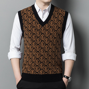 Men's Wool Vest Spring and Autumn Fashion Knitted Fashion Vest Korean Men's Sleeveless V-neck Sweater Casual Pullover