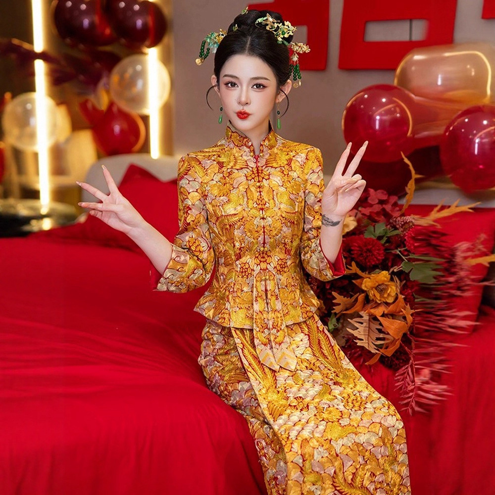 Wedding Dragon and Phoenix Gown, High-End Bride's Toast Dress, 2026 New Slim-Fit Dress, Wedding Dress, Xiuhe Dress