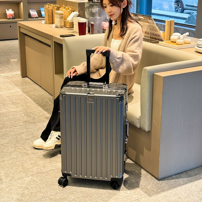 New Trolley Case Password Lock Aluminum Frame Suitcase Universal Wheel Men's and Women's Suitcase Storage Bag Boarding Case with Cup Holder