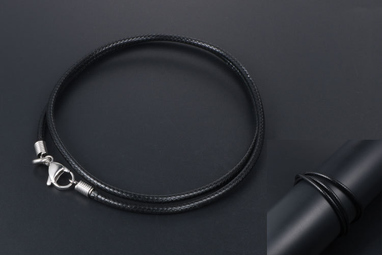 simple titanium steel buckle black braided linen wax rope necklace