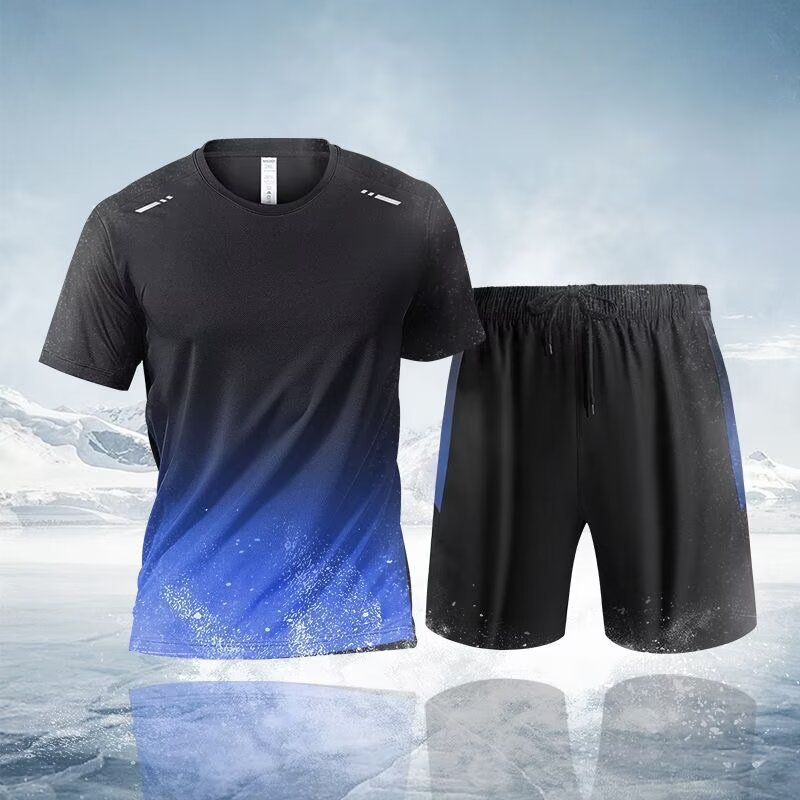 T-shirt de tendencia de verano coreano de dos piezas de secado rápido delgado hombre hielo malla ropa deportiva de manga corta suelta