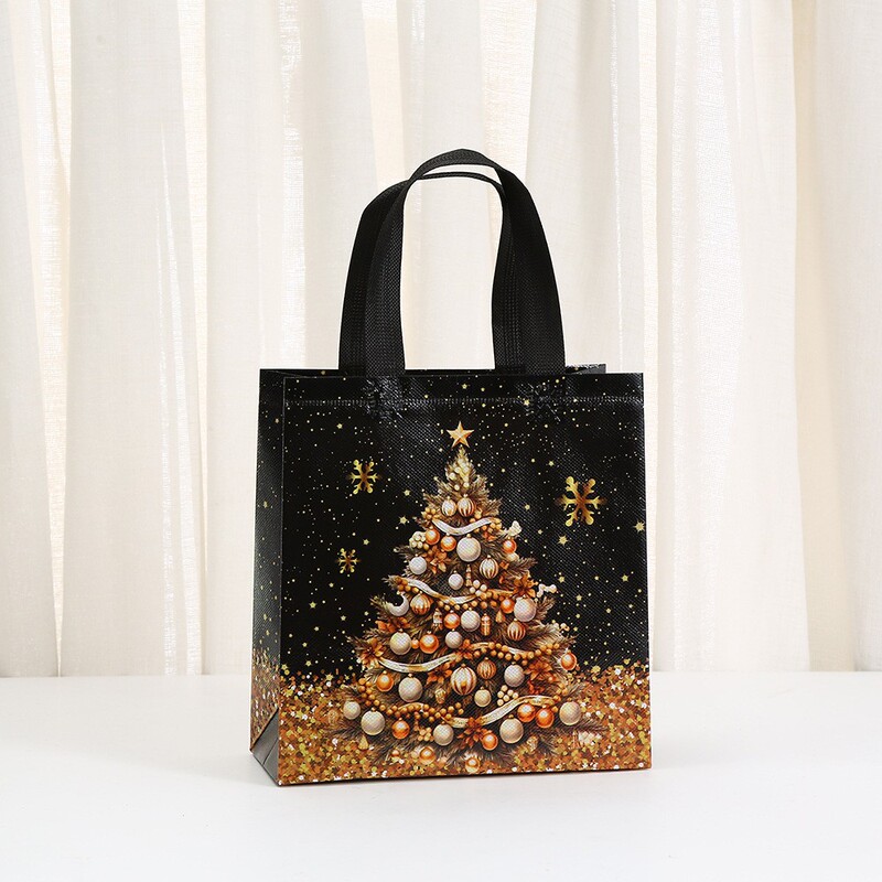 新しいクリスマスブラックカラープリントハンドバッグ不織布ショッピングバッグホリデーギフトギフト包装袋卸売|undefined