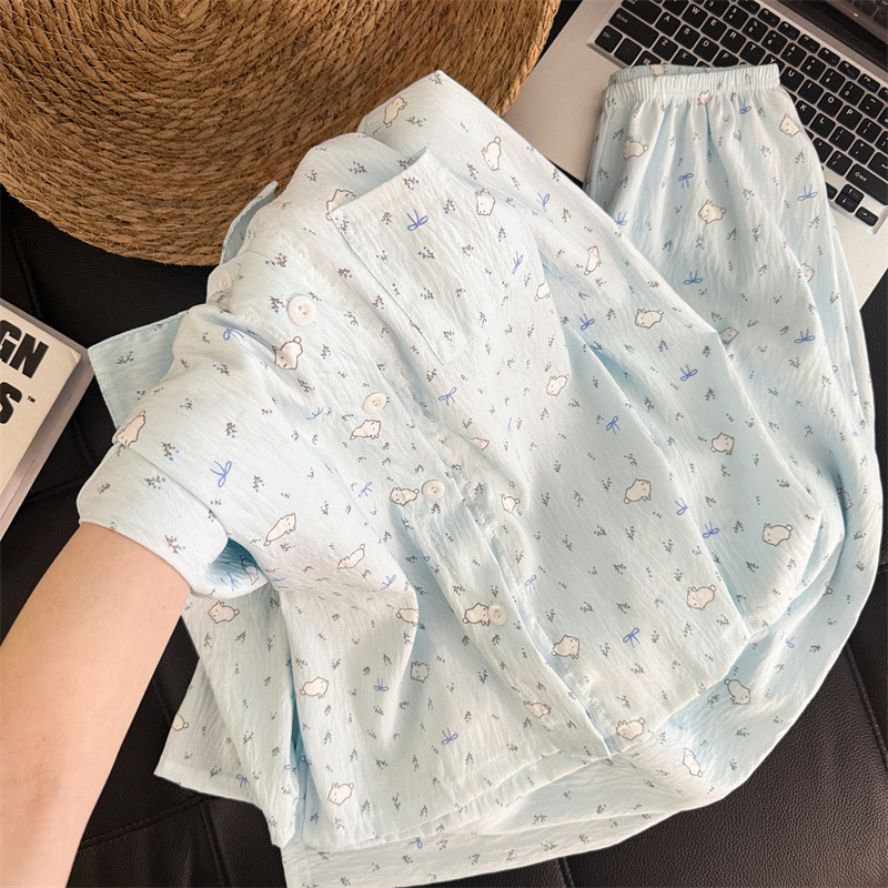 Cute Floral Bunny Cloud Pure Cotton Gauze Pajamas for Women 2026 New Spring, Autumn and Summer Long-Sleeved Lapel Home Clothes Cute Floral Bunny Cloud Pure Cotton Gauze Pajamas for Women 2026 New Spring, Autumn and Summer Long-Sleeved Lapel Home Clothes