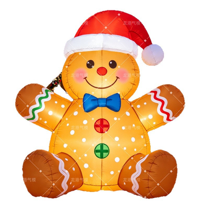 Nuevo modelo popular de pan de jengibre transfronterizo con sombrero rojo de Navidad luminoso para la decoración de la fiesta del patio accesorios molde inflable