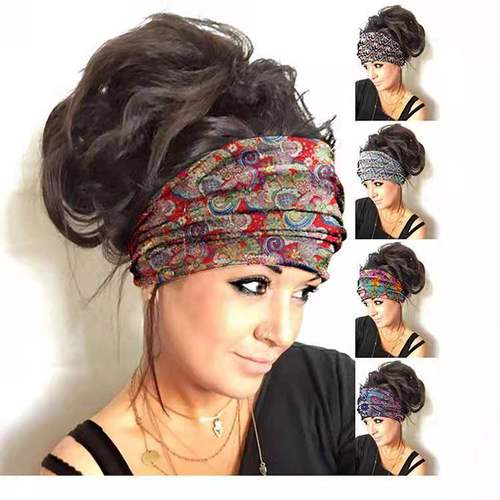 Hijab women European and American 2024 summer new style cross-border manufacturer direct batch fashion printed yoga wide headband wholesale