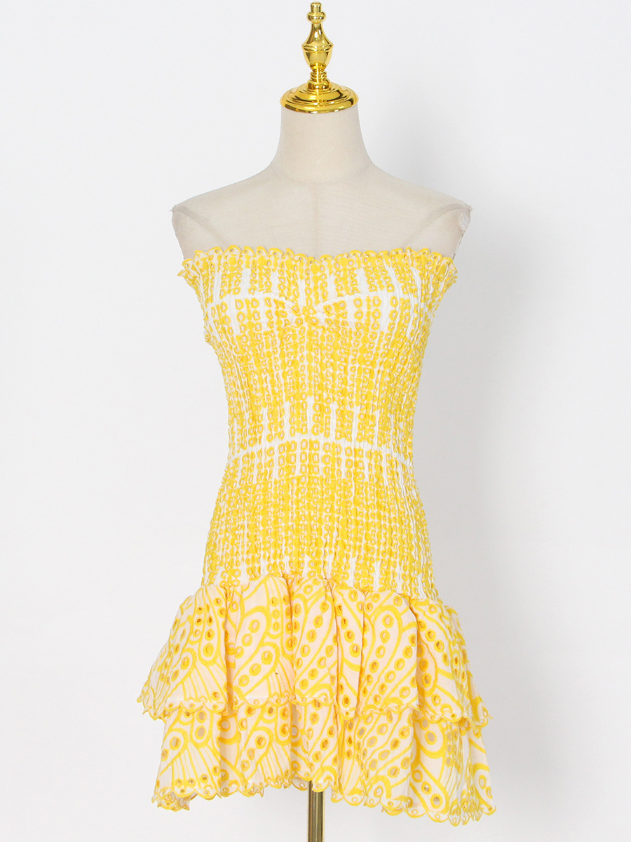 Elegant Ruffled Strapless Women's Dress For Spring Season_voghion.com