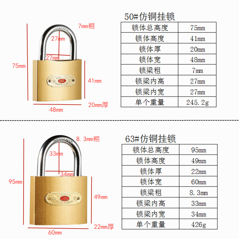 Candado de hierro al por mayor con cabezal pequeño, llave única, juego de cerradura de apertura única, candado doméstico de imitación cobre en stock, apertura con llave universal.