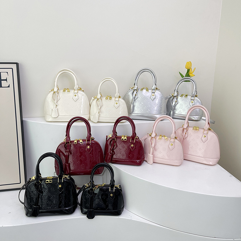 Embossed Patent Leather Hobo Bag Shiny Versatile Crossbody Shell_voghion.com