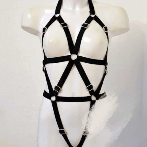 Elastic harness, white black red set handmade