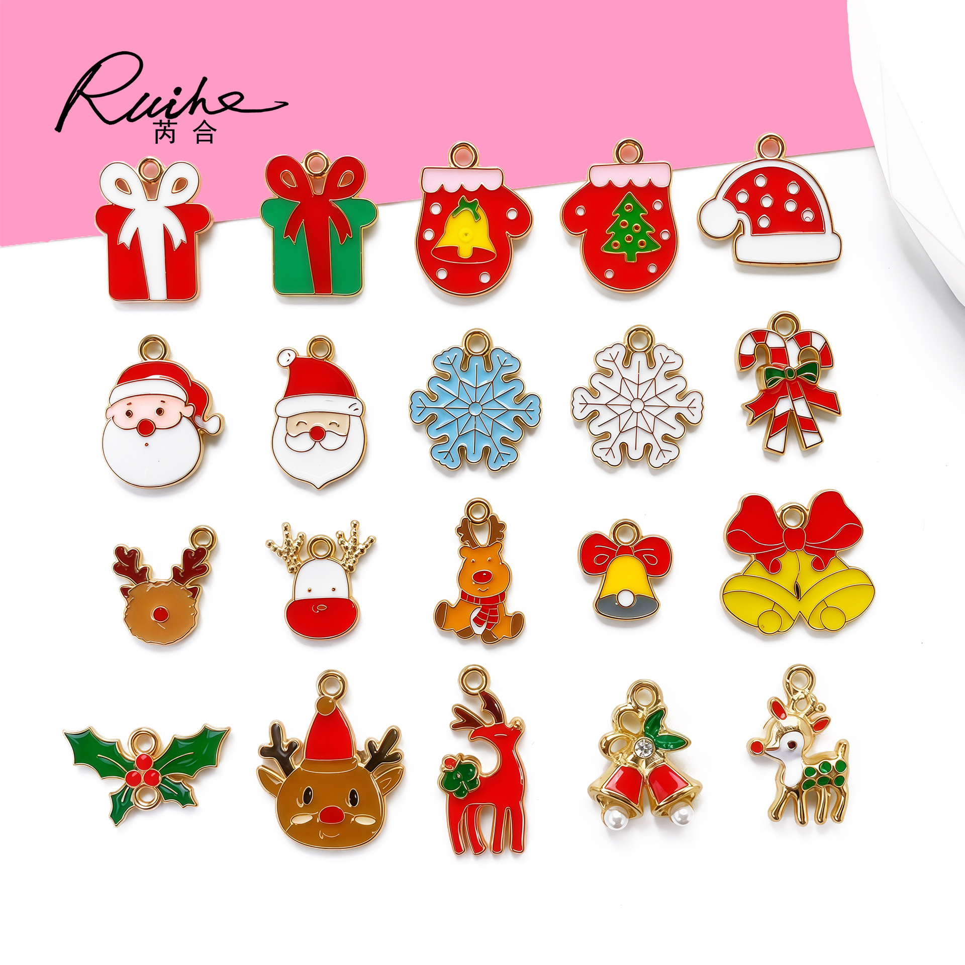 新款圣诞老人礼物盒手套雪花 diy合金饰品配件跨境钥匙扣挂件吊坠