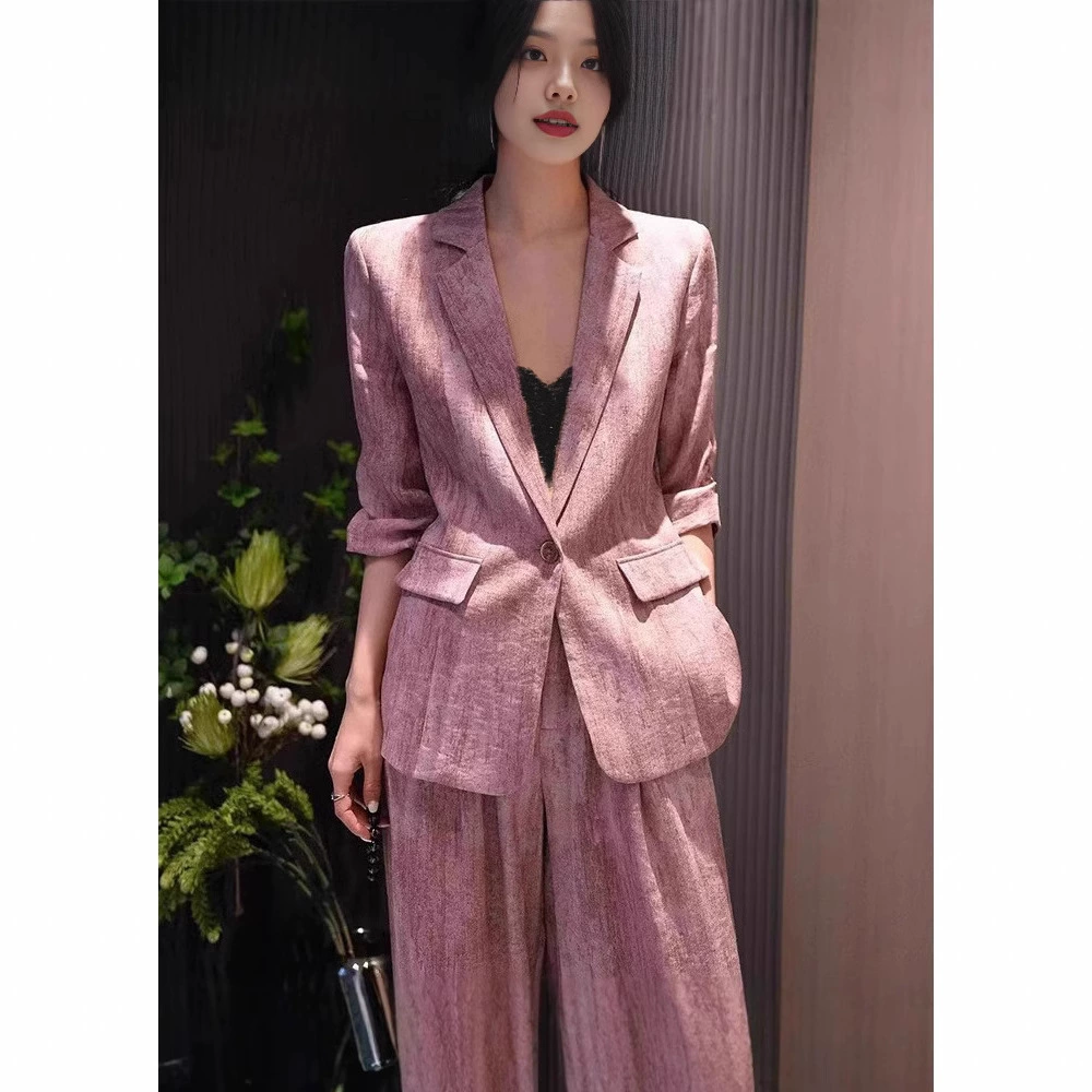 В наличии: Летний костюм из хлопка и льна больших размеров 5505 для женщин, широкие брюки, рукава три четверти, тонкий комплект из двух предметов