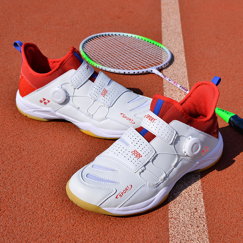 Nuevos zapatos de bádminton transfronterizos para parejas, zapatos de tenis de mesa casuales de botón giratorio de tamaño grande